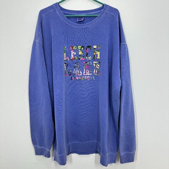 Comfort Colors Leech Lake Minnesota Lake Girl Purple Sweatshirt Size 3X Colorful - Picture 1 of 4
